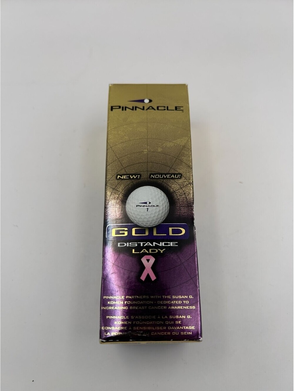 Pinnacle Distance Lady Golf Balls Sleeve of 3 Pink Ribbon Breast Cancer White